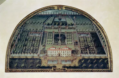 Villa di Castello fra en serie lunetter som viser utsikter over Medici-villaene, 1599